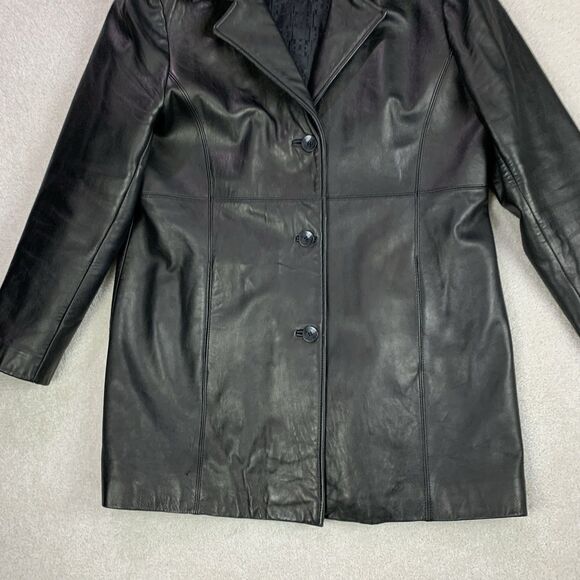 Wilson Pelle Studio Leather Jacket Womens XL Black Coat Long - Picture 2 of 14